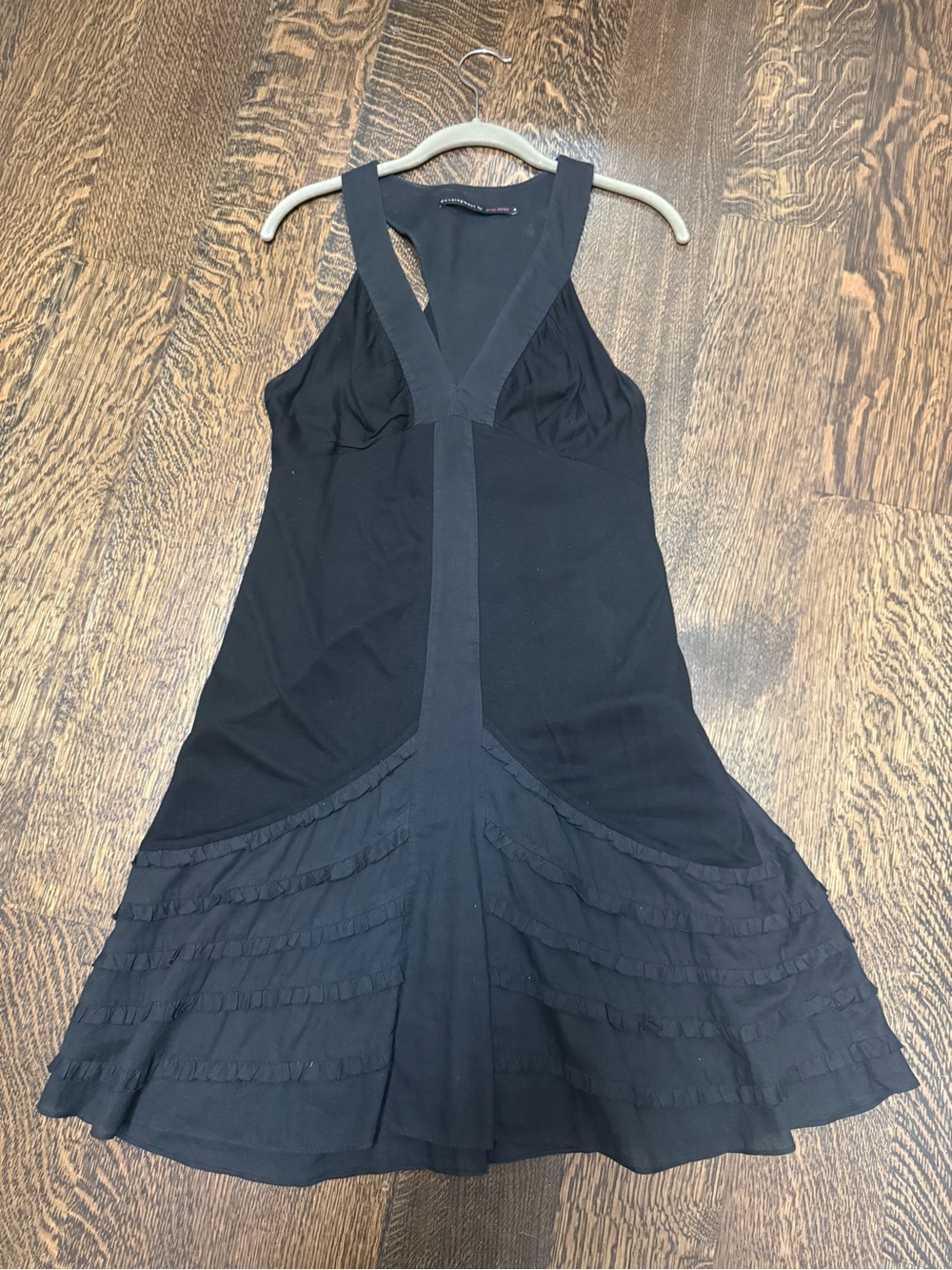 Development by Erica Davies Black Mini Dress Size 4 V-Neck Ruffle Hem LBD